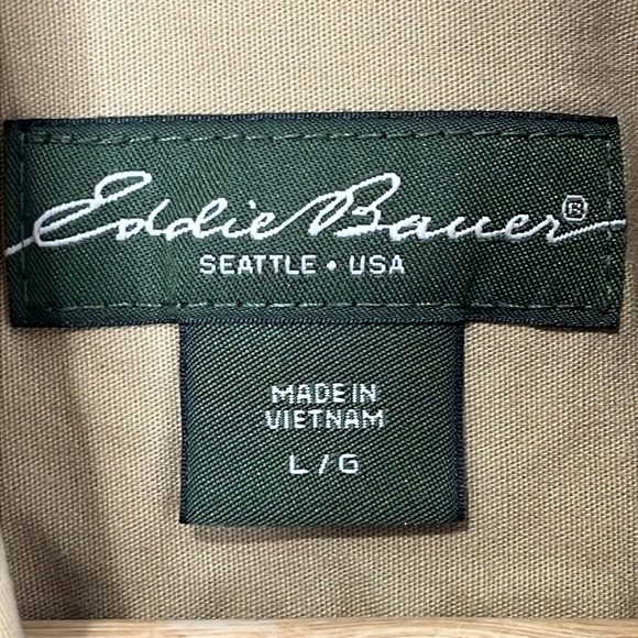 Eddie Bauer Mens Long Sleeve Shirt Large Khaki Button Up Hunting Outdoors Hiking - Picture 4 of 12